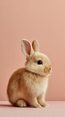 Obraz premium cute baby bunny sitting, minimal composition, copy space around subject, soft pastel background, vertical