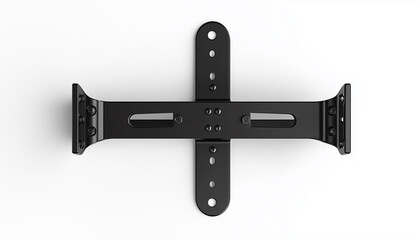 Black metal TV wall mount bracket on a white background.