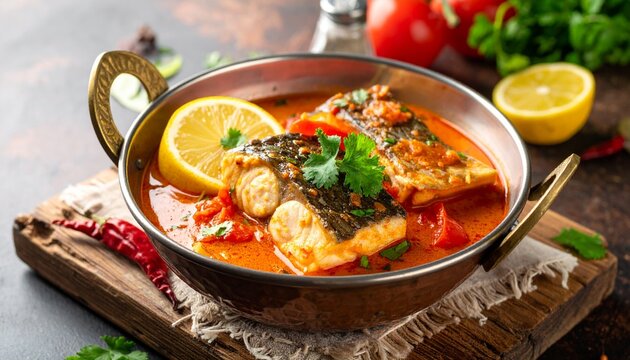 Assamese Masor Tenga Fish Curry. Traditional Indian Food