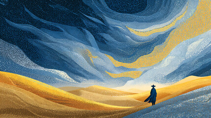 A desert wanderer predicting a rare rainstorm by observing shifting dunes. (1)