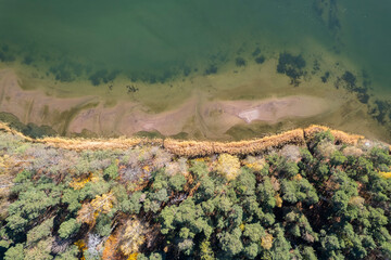 Baltic sea coastline in Estonia in an aerial drone view