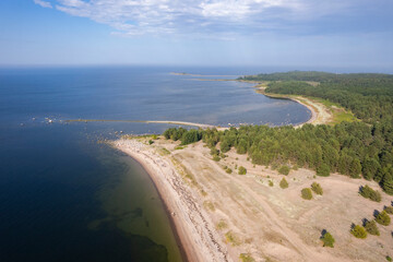 Baltic sea coastline in Estonia in an aerial drone view
