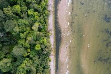 Baltic sea coastline in Estonia in an aerial drone view
