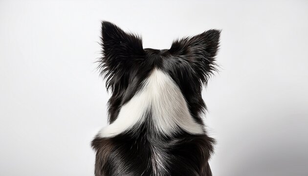 border collie dog back view with black and white fur on white background