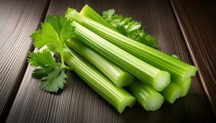 fresh celery stalks stacked and sliced vibrant green hue
