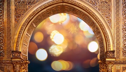 ornate gold archway with bokeh background