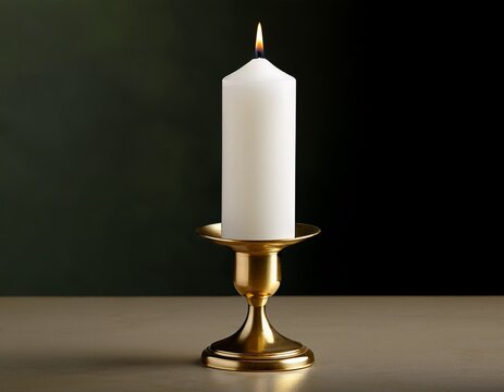 single white candle in gold candlestick