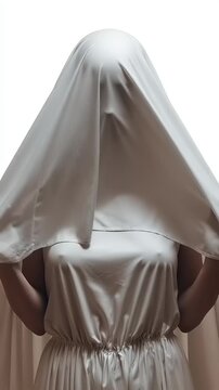 Ethereal Enigma - A Ghostly Figure Cloaked in Mystery and White Fabric.