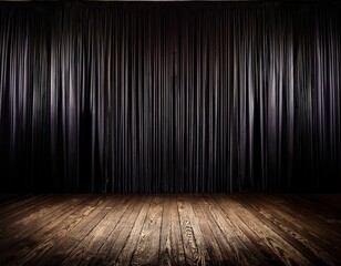 dark room with wooden floor and black curtain