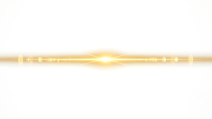 Golden horizontal lens flare effect with a bright central light and light streaks on a white background