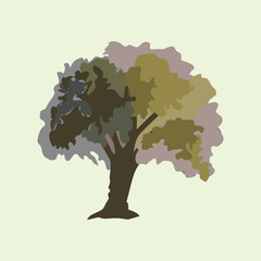 Minimalist illustration of a single tree with layered foliage in soft earthy tones, isolated on a light background, creating a calm, natural, and decorative nature-themed artwork.