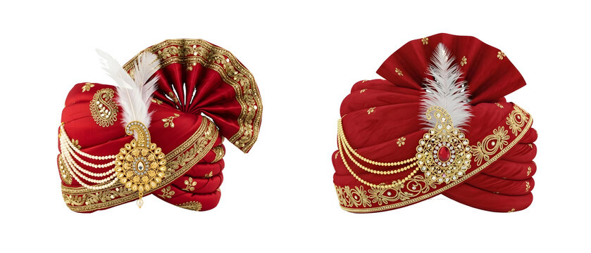 Ornate Red Indian Turbans Keywords: Indian turban, red turban, wedding isolated on a transparent background