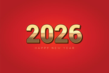 Golden 2026 Happy New Year greeting on red background