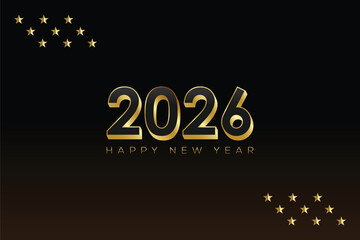 Golden 2026 Happy New Year greeting card with stars