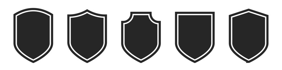 Shield security protection icon set, military or police badge shape illustration