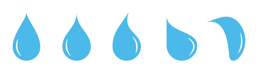 Water drop shape icons, blue rain water drops symbol vector illustration