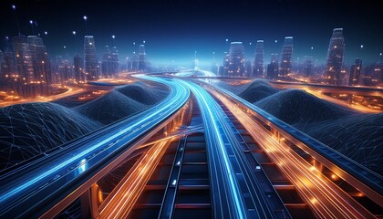 futuristic highway at night a digital wireframe representation of an elevated road system