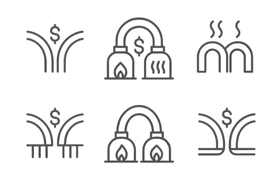 Curved Payment Icons. Icons for: double-curved payment hops, mirrored arc furnaces, twin-bowed mint heaters, symmetrical money