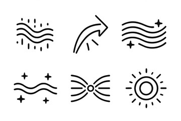 Fototapeta premium Radiant Flow Convergence. Line vector icons of a quivering flow finding its target: trembling current lines, luminous directional