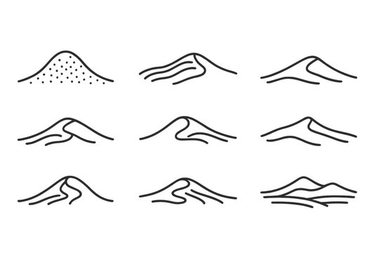 Sandy Ledge Vectors. Line vector icons of a sandy sill with countless alternatives: granular ledge textures, wind-swept outline