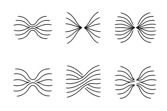 Harmonious Line Convergence. Line style icons of convergent gentle motion: rhythmic lines folding into center, soothing arcs