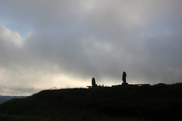 『熊本県阿蘇市&rdquo;大観峰&rdquo;阿蘇の自然と雲』　大観峰展望台からの眺望　山と街並み