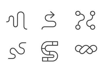 Naklejka premium Serpentine Line Icons. Line style icons of serpentine organization systems: snake-like line, winding arrow, connected nodes,