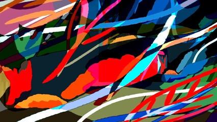 Dynamic Colorful Abstract Brushstroke Composition with Expressive Energy and Modern Artistic Motion. Colorful Abstract Leaves and Tropical Plants Composition. Illustration