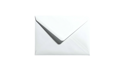 A bright white closed envelope against a black background. Sharp shadows and subtle textures