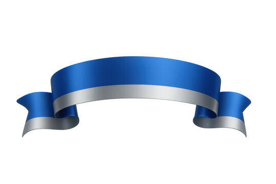 Blue and silver ribbon banner curling, creating a shiny decorative scroll across transparent background