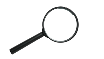A black magnifying glass, isolated against a black background