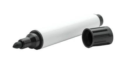 Close-up of a white marker, partially uncapped, on a black background