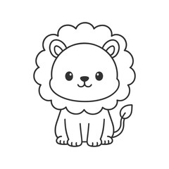 Fototapeta premium Cute cartoon lion illustration with smiling face, simple lines, playful style