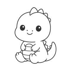 Fototapeta premium cute cartoon baby dinosaur sitting and smiling vector illustration