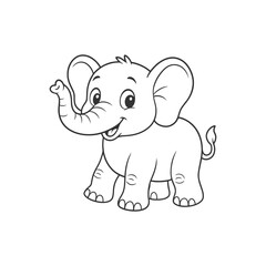 Obraz premium Cute baby cartoon elephant smiling happily in a simple vector illustration
