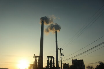  『周南コンビナート』えんとつの煙とHIKARI! 地球環境 SDGs  工場汚染 山口県観光