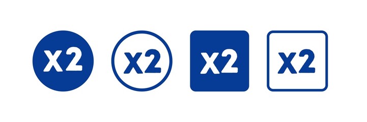 X2 multiply symbol icons set, double twice, two times multiply symbol set	