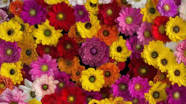 Colorful flowers blooming one by one in circular pattern