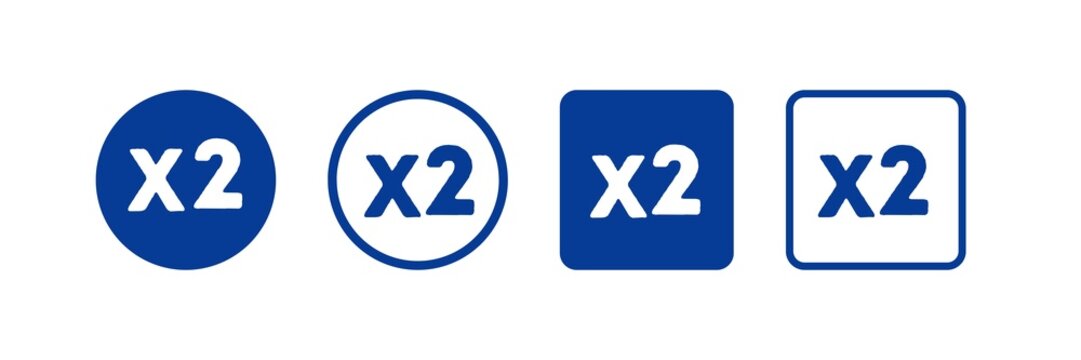 X2 multiply symbol icons set, double twice, two times multiply symbol set	
