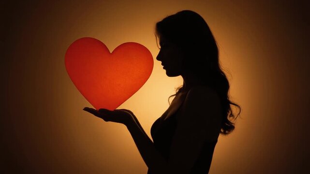 Heart shape containing abstract female silhouette.