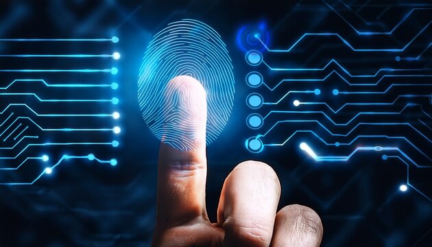 cyber security and data protection strategy concept close up of a finger interacting with a digital fingerprint sensor - Powered by Adobe