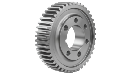 Metal gear wheel isolated PNG on transparent background, cogwheel component for mechanical engineering and industrial design