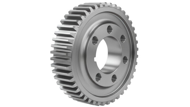 Metal gear wheel isolated PNG on transparent background, cogwheel component for mechanical engineering and industrial design
