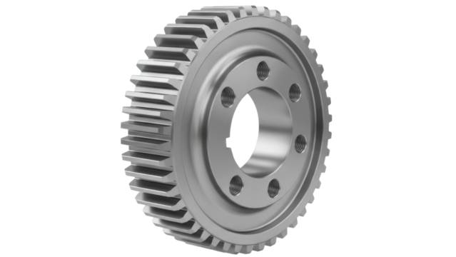 Metal gear wheel isolated PNG on transparent background, cogwheel component for mechanical engineering and industrial design - Powered by Adobe