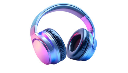 A pair of over-ear headphones with iridescent colors and glossy textures