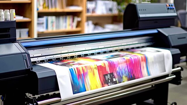 Large format inkjet printer creating colorful banner