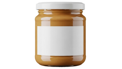 Jar of peanut butter isolated PNG on transparent background, creamy spread for breakfast and snacks, healthy food concept