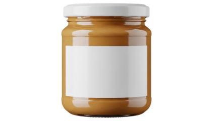 Jar of peanut butter isolated PNG on transparent background, creamy spread for breakfast and snacks, healthy food concept