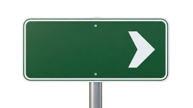Green road sign with right arrow isolated PNG, directional signage for traffic and navigation on transparent background
