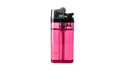 A transparent pink rectangular lighter with a silver cap against a black background